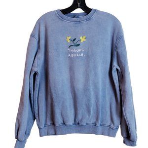 Urban Outfitter Womens Sweatshirt Small Blue Long Sleeve Embroidered Flower